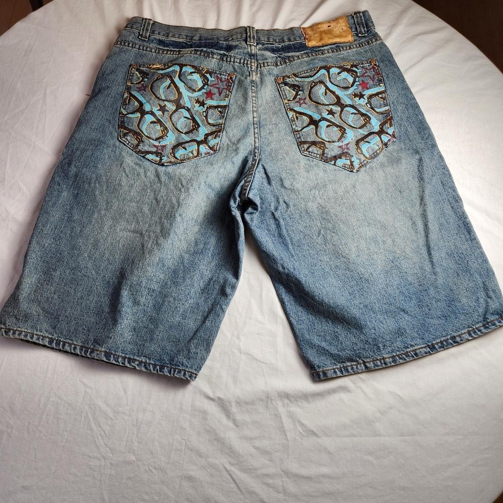 Parish Mens Blue Denim Shorts Jorts Baggy Skater Y2K Hip Hop Size 40